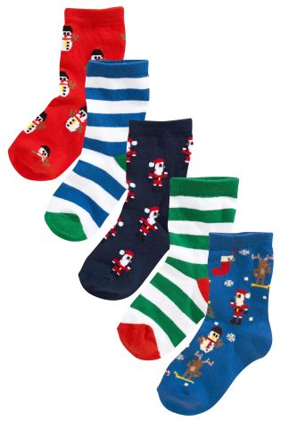 Blue Christmas Socks Five Pack (Older Boys)